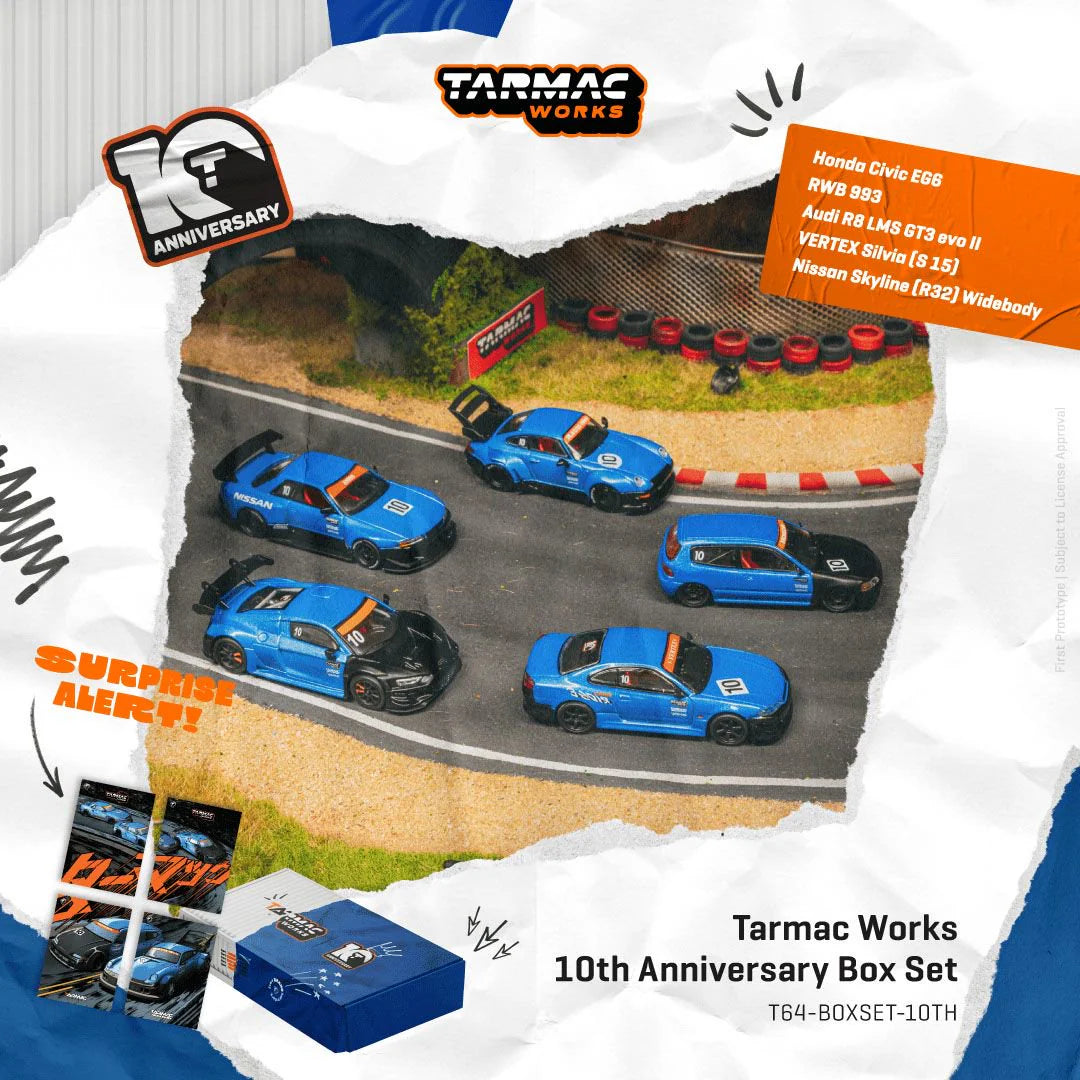 *Pre-Order* Tarmac Works 10th Anniversary Box Set - 5 Model Cars + Trading Cards Combo Set