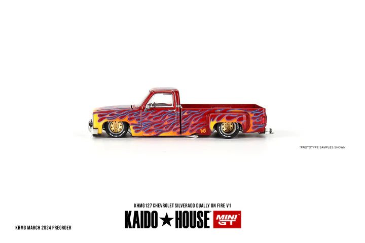 Mini GT x Kaido House No.127 Chevy Silverado Dually on Fire V1
