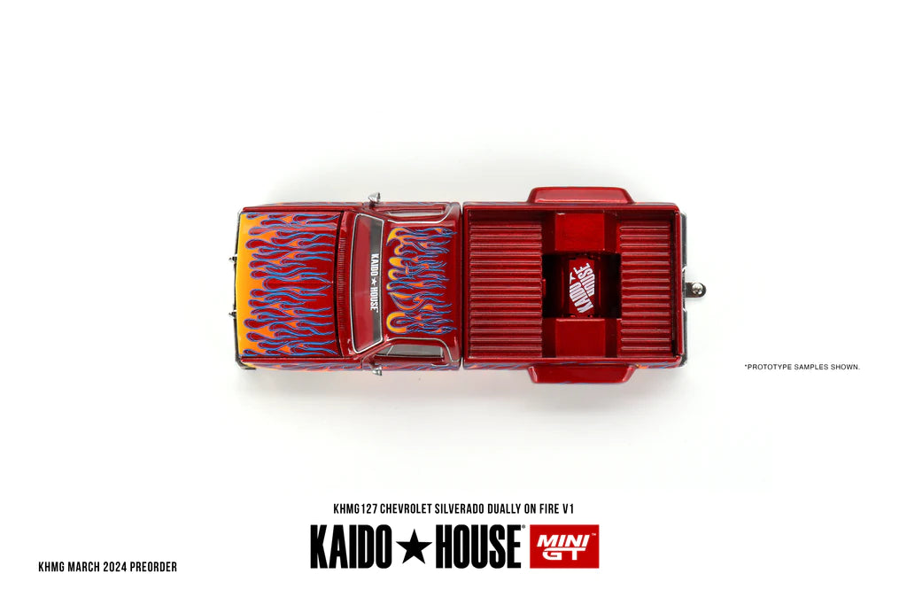 Mini GT x Kaido House No.127 Chevy Silverado Dually on Fire V1