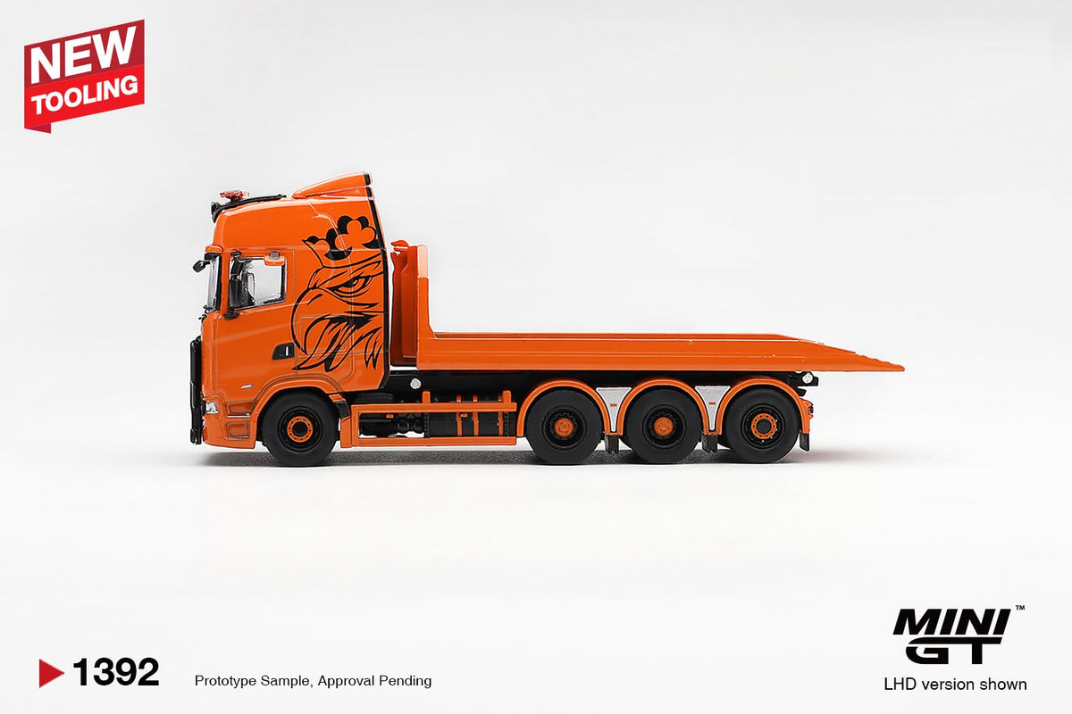 *Pre-Order* Mini GT No.1392 Scania 770S B8x4NA Hooklift Flatbed Orange