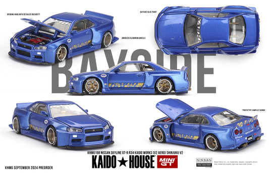 Mini GT x Kaido House No.158 Nissan Skyline GT-R (R34) Kaido Works (V2 Aero) Shinjuku V2
