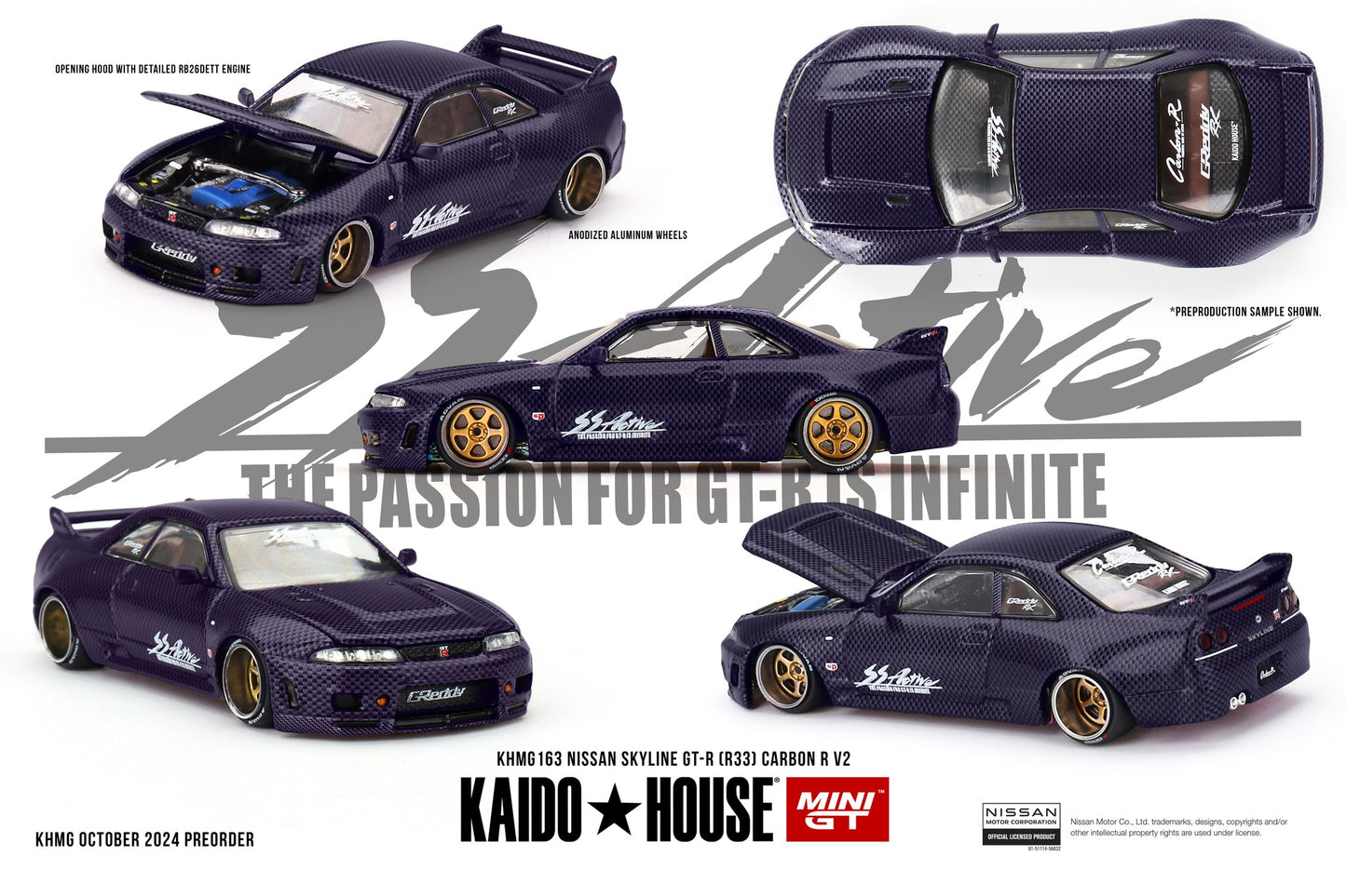Mini GT x Kaido House No.163 Nissan Skyline GT-R (R33) Active Carbon R V2