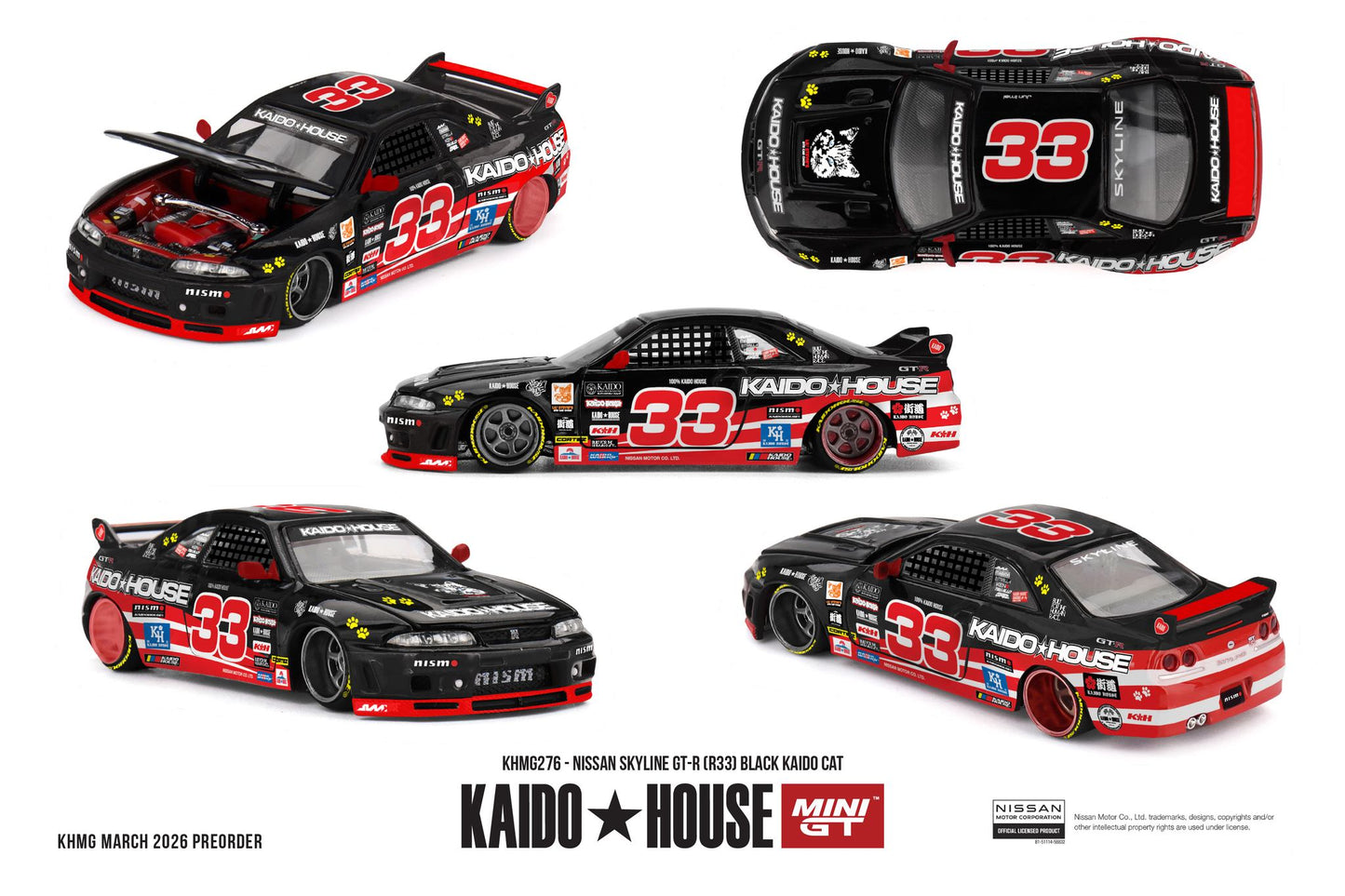 *Pre-Order* Mini GT x Kaido House No.276 Nissan Skyline GT-R (R33) Black Kaido Cat