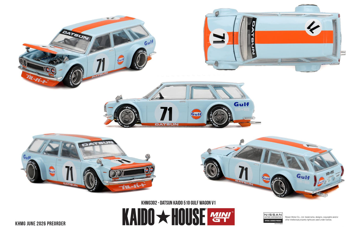 *Pre-Order* Mini GT x Kaido House No.302 Datsun KAIDO 510 GULF Wagon V1