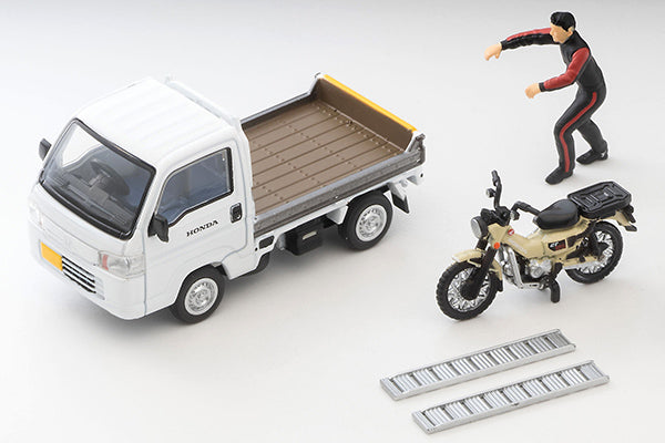 Tomytec Tomica Limited Vintage Neo LV-N330a Honda Acty Truck Motorcycle Shop Specification (White) with Honda CT125 Hunter Cub
