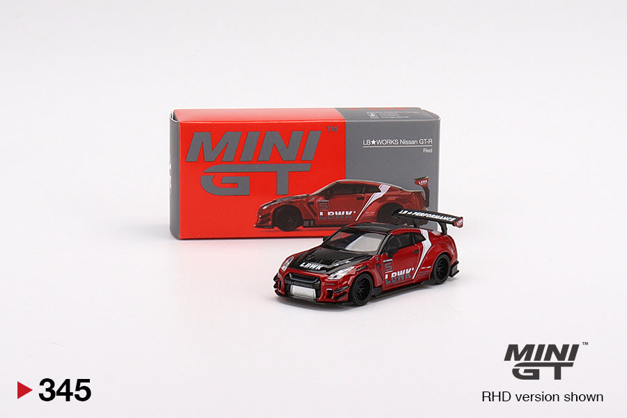 Mini GT No.345 LB★WORKS Nissan GT-R R35 Type 2, Rear Wing ver 3, Red, LB Work Livery 2.0