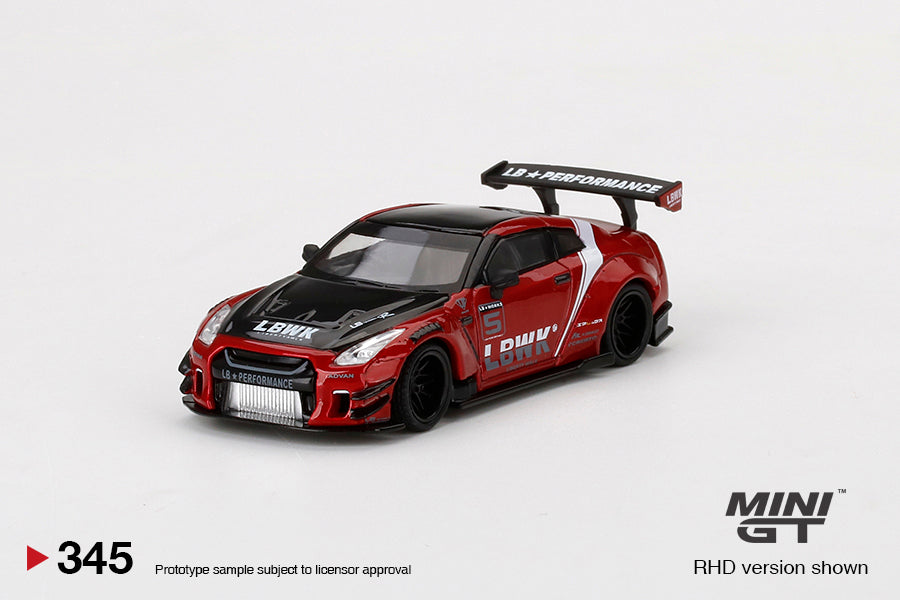 Mini GT No.345 LB★WORKS Nissan GT-R R35 Type 2, Rear Wing ver 3, Red, LB Work Livery 2.0
