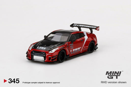 Mini GT No.345 LB★WORKS Nissan GT-R R35 Type 2, Rear Wing ver 3, Red, LB Work Livery 2.0