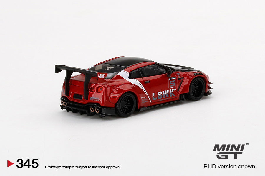 Mini GT No.345 LB★WORKS Nissan GT-R R35 Type 2, Rear Wing ver 3, Red, LB Work Livery 2.0