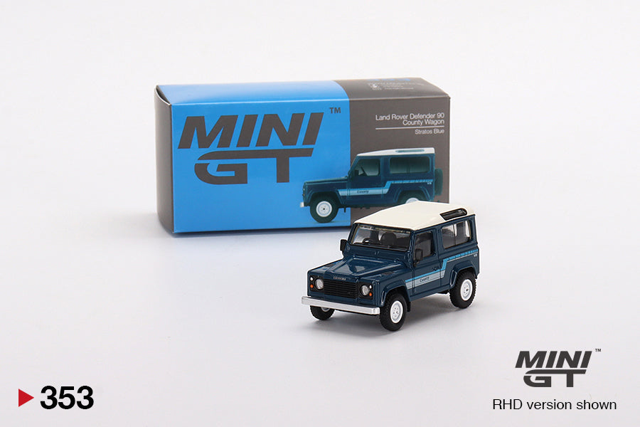 Mini GT No.353 Land Rover Defender 90 County Wagon Stratos Blue