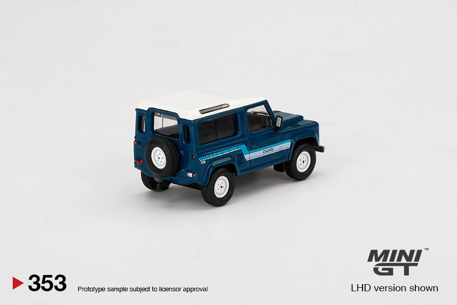 Mini GT No.353 Land Rover Defender 90 County Wagon Stratos Blue
