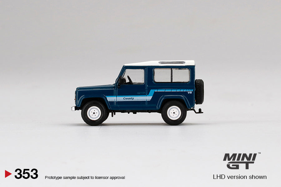 Mini GT No.353 Land Rover Defender 90 County Wagon Stratos Blue