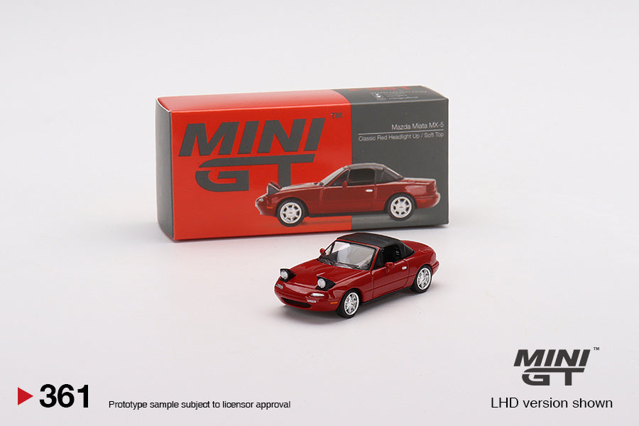 Mini GT No.361 Mazda Miata MX-5 (NA) Classic Red Headlight Up/Soft Top