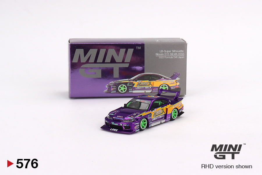 Mini GT No.576 LB-Super Silhouette Nissan S15 SILVIA #555 2022 Formula Drift Japan