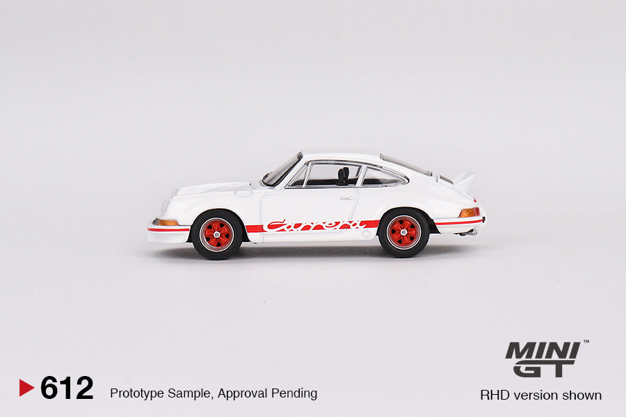 Mini GT No.612 Porsche 911 Carrera RS 2.7 Grand Prix White with Red Livery (Blister Pack) - MiJo Exclusives