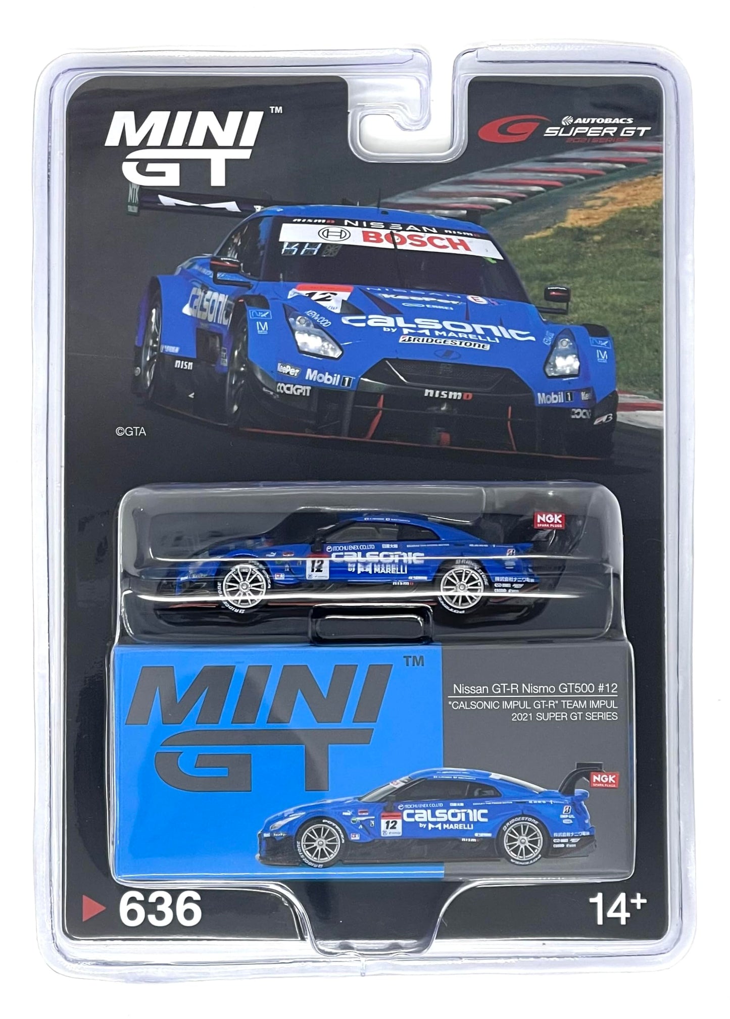 Mini GT No.636 Nissan GT-R Nismo GT500 #12 "CALSONIC IMPUL GT-R" Team IMPUL 2021 Super GT Series (Blister Pack) - Japan Exclusive