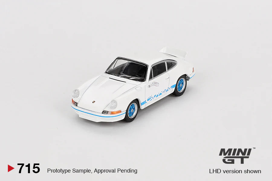 Mini GT No.715 Porsche 911 Carrera RS 2.7 Grand Prix White with Blue Livery