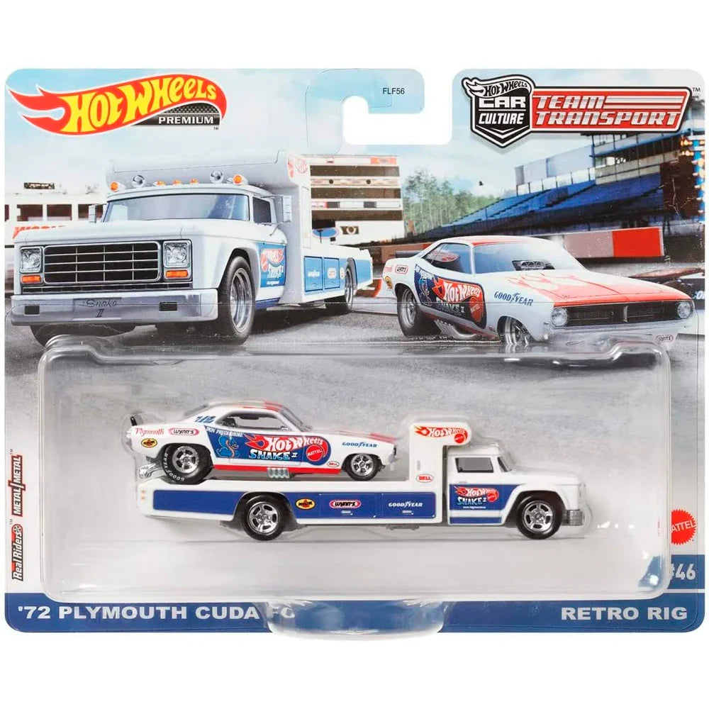 Hot Wheels Premium Car Culture Team Transport Set #46 - '72 Plymouth Cuda FC & Retro Rig - Japanese Stock
