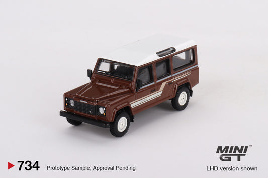 Mini GT No.734 Land Rover Defender 110 1985 County Station Wagon Russet Brown