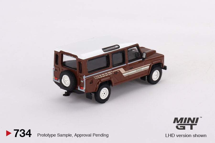 Mini GT No.734 Land Rover Defender 110 1985 County Station Wagon Russet Brown