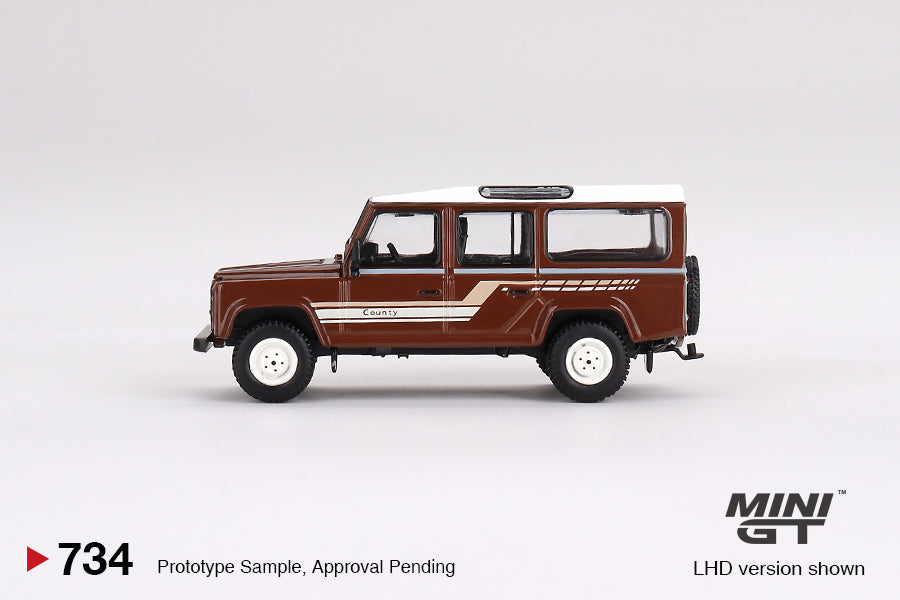 Mini GT No.734 Land Rover Defender 110 1985 County Station Wagon Russet Brown