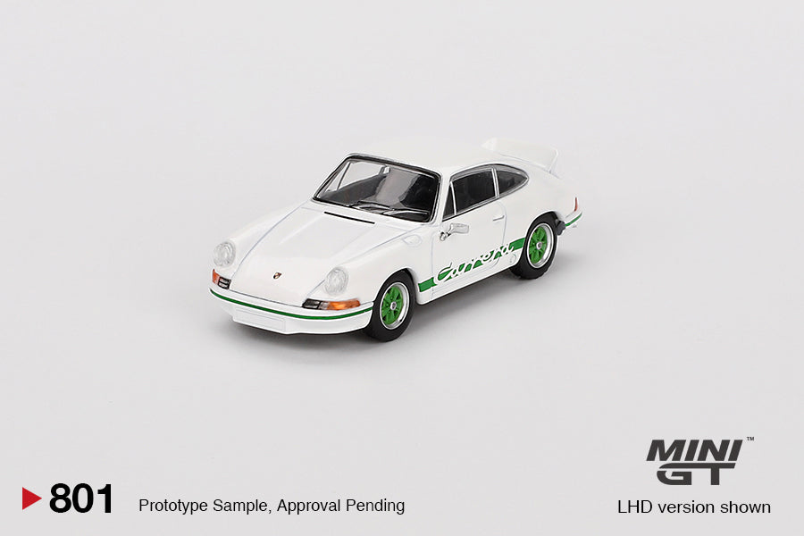 Mini GT No.801 Porsche 911 Carrera RS 2.7 Grand Prix White with Green Livery