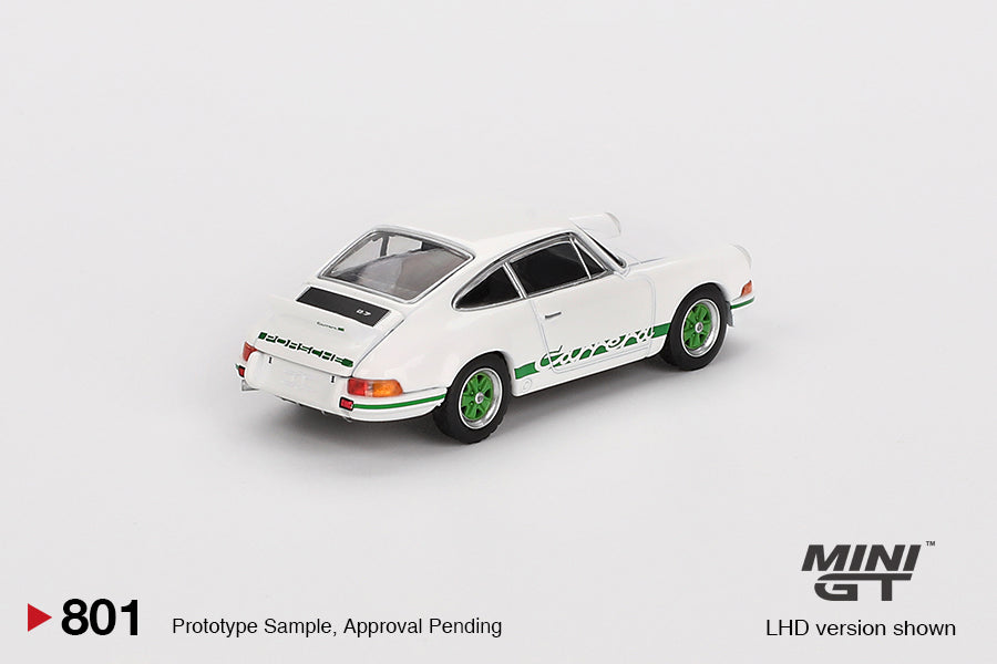Mini GT No.801 Porsche 911 Carrera RS 2.7 Grand Prix White with Green Livery