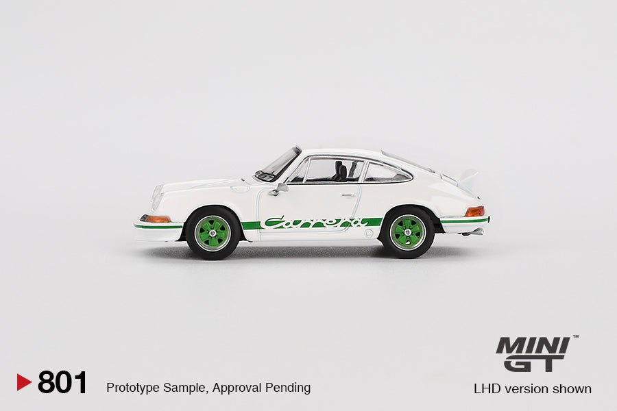 Mini GT No.801 Porsche 911 Carrera RS 2.7 Grand Prix White with Green Livery
