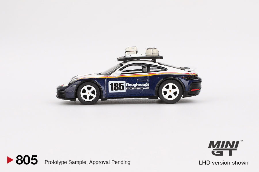 Mini GT No.805 Porsche 911 Dakar Rallye Design Package White/Gentian Blue Metallic