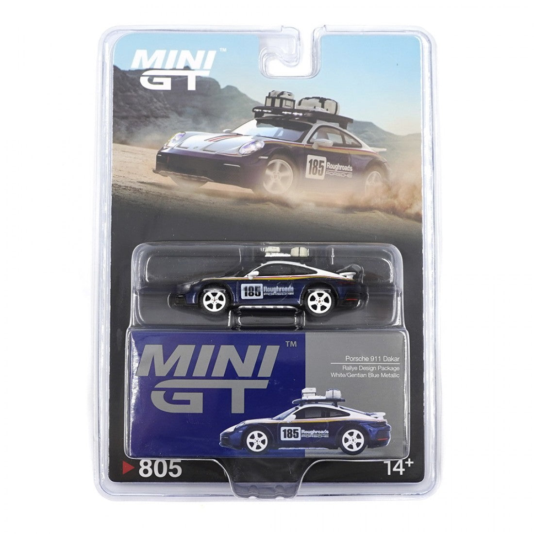 Mini GT No.805 Porsche 911 Dakar Rallye Design Package White/Gentian Blue Metallic (Blister Pack)
