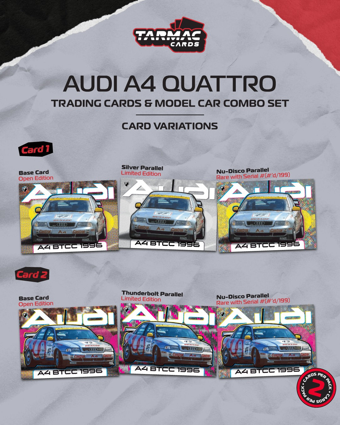 *Pre-Order* Tarmac Works - Audi A4 quattro BTCC 1996 Champion Frank Biela (Model Car + Trading Cards Combo Set)