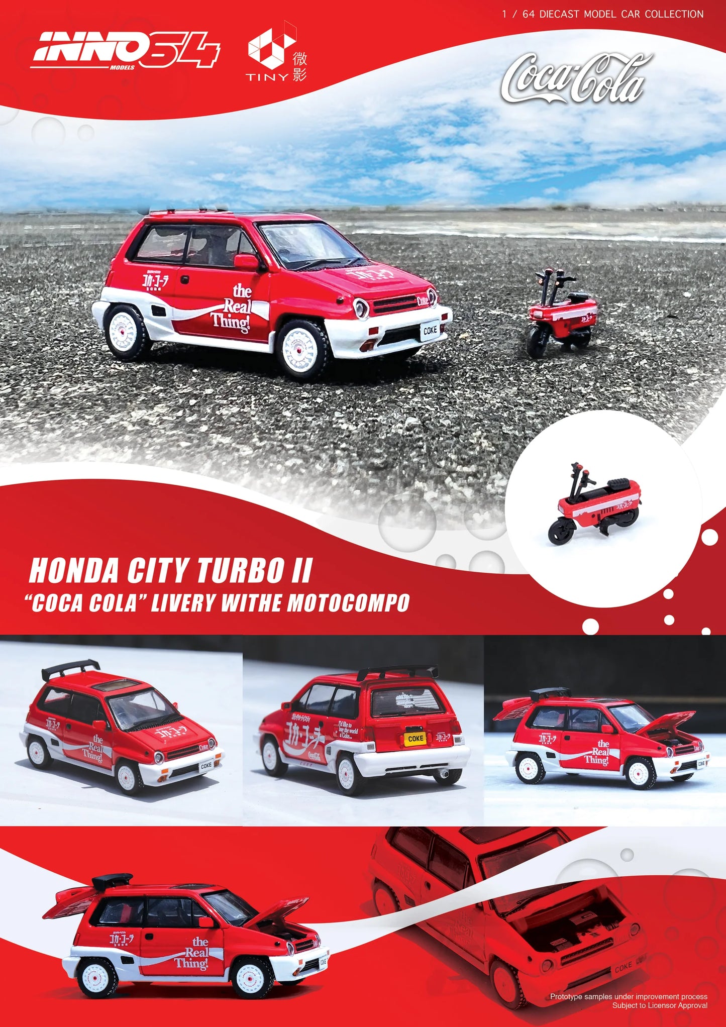 Inno Models Inno64 x Tiny Honda City Turbo II "Coca Cola" Livery with Motocompo