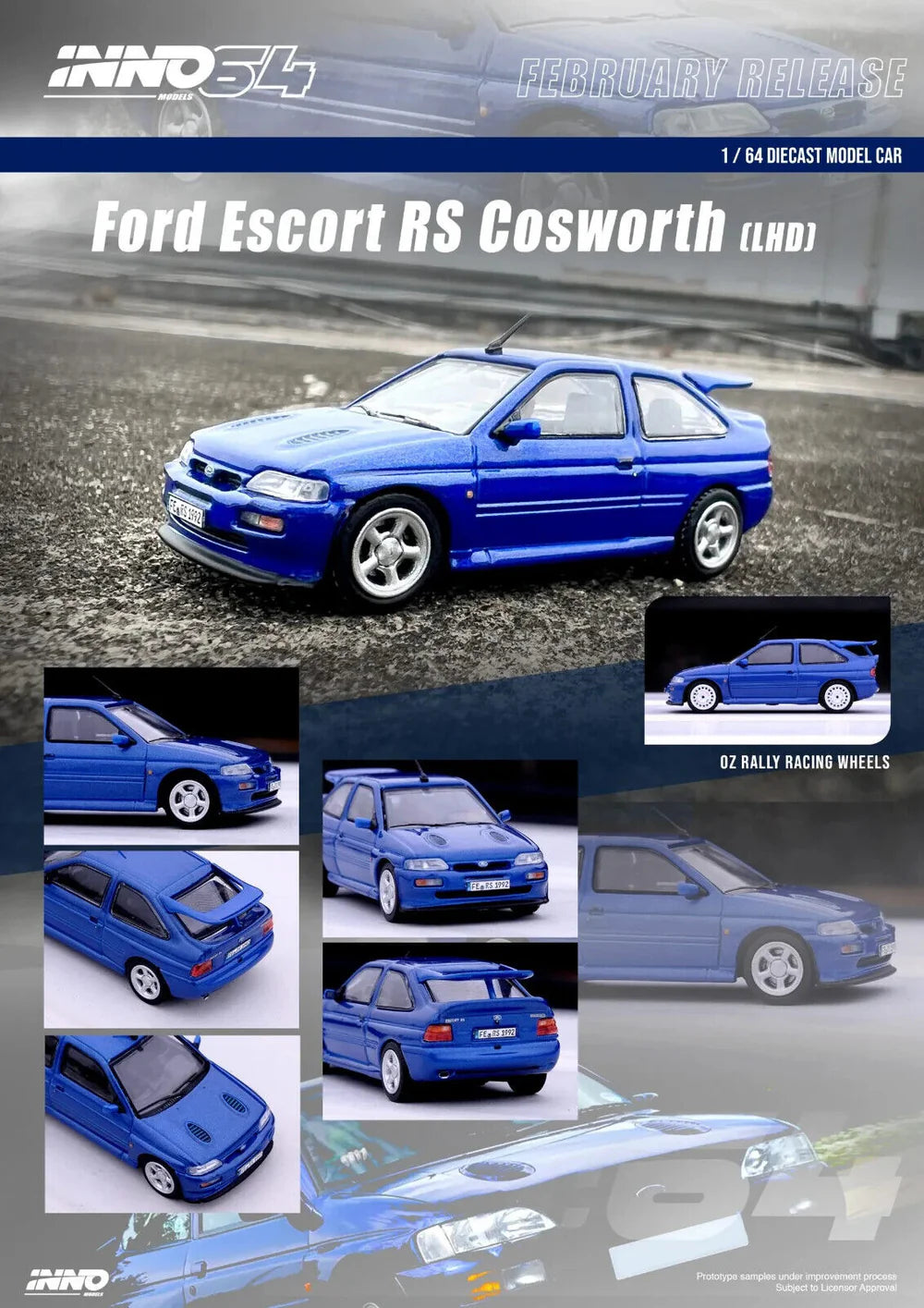 Inno Models Inno64 Ford Escort RS Cosworth Metallic Blue Right Hand Drive with OZ Rally Racing Wheels