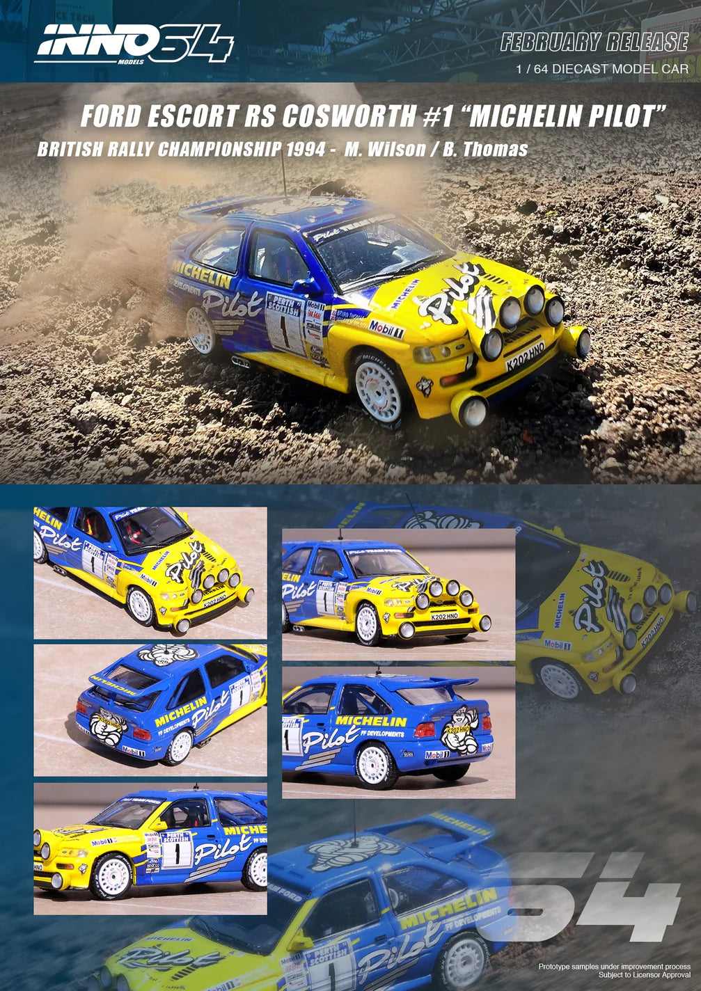 Inno Models Inno64 Ford Escort RS Cosworth #1 "Michelin Pilot" Manx International Rally 1994 Winner M.Wilson/B.Thomas