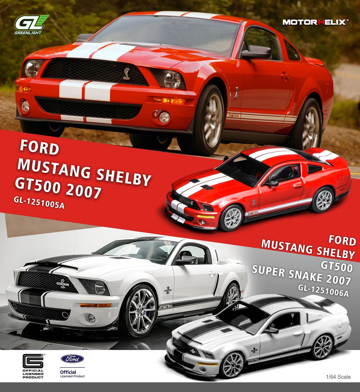 *Pre-Order* MotorHelix x Greenlight Ford Mustang Shelby GT500 2007 Torch Red