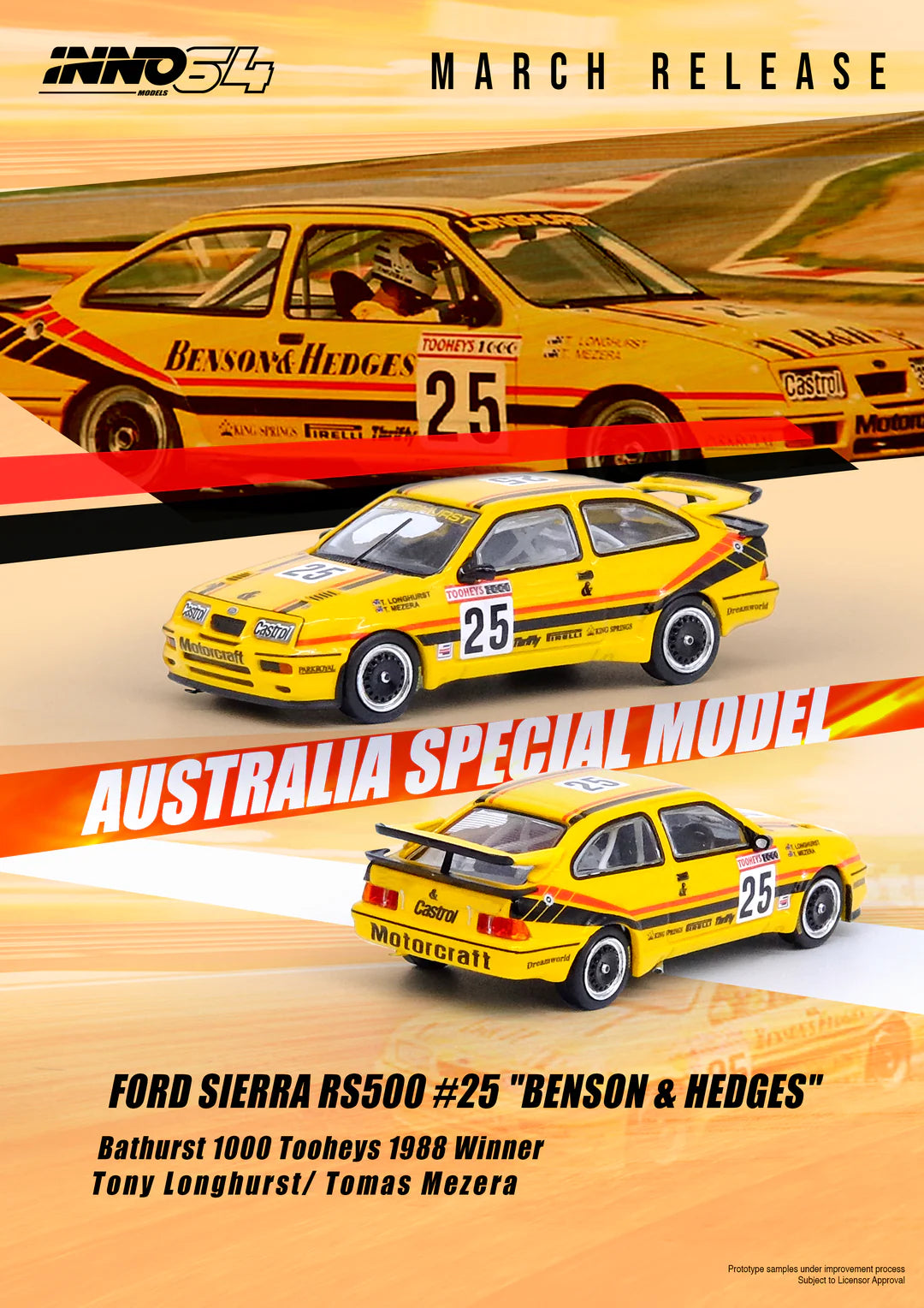 Inno Models Inno64 Ford Sierra RS500 Cosworth #25 "Benson & Hedges" Bathurst 1000 Tooheys 1988 Winner Australia Special Edition