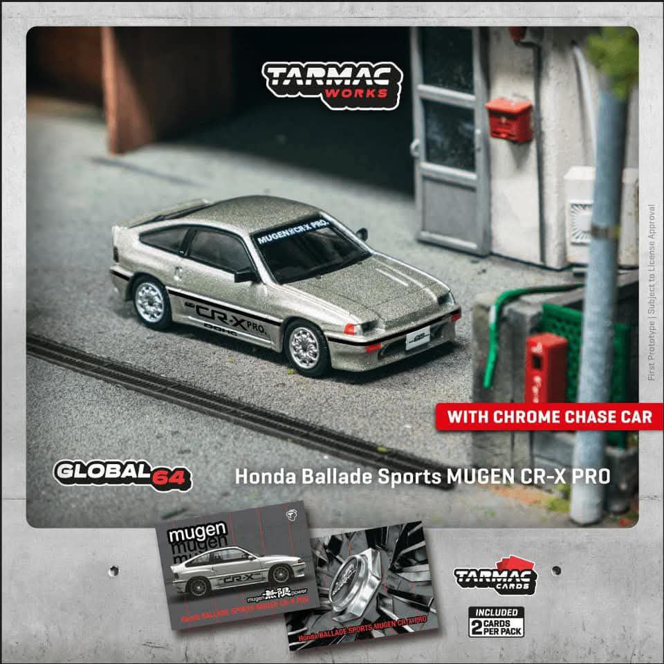 Tarmac Works HONDA Ballade Sports MUGEN CR-X PRO Silver - Model Car + Trading Cards Combo Set