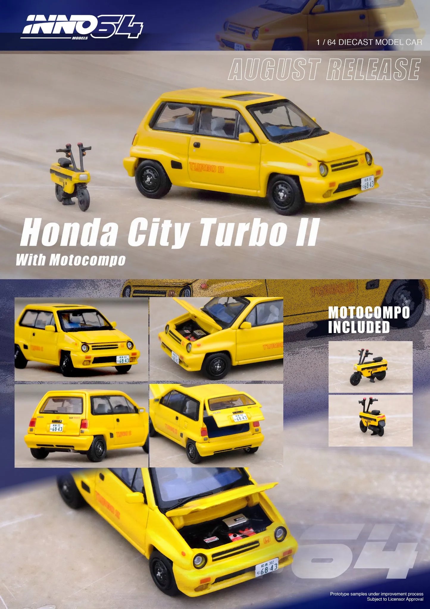 Inno Models Inno64 Honda City Turbo II Yellow with Motocompo