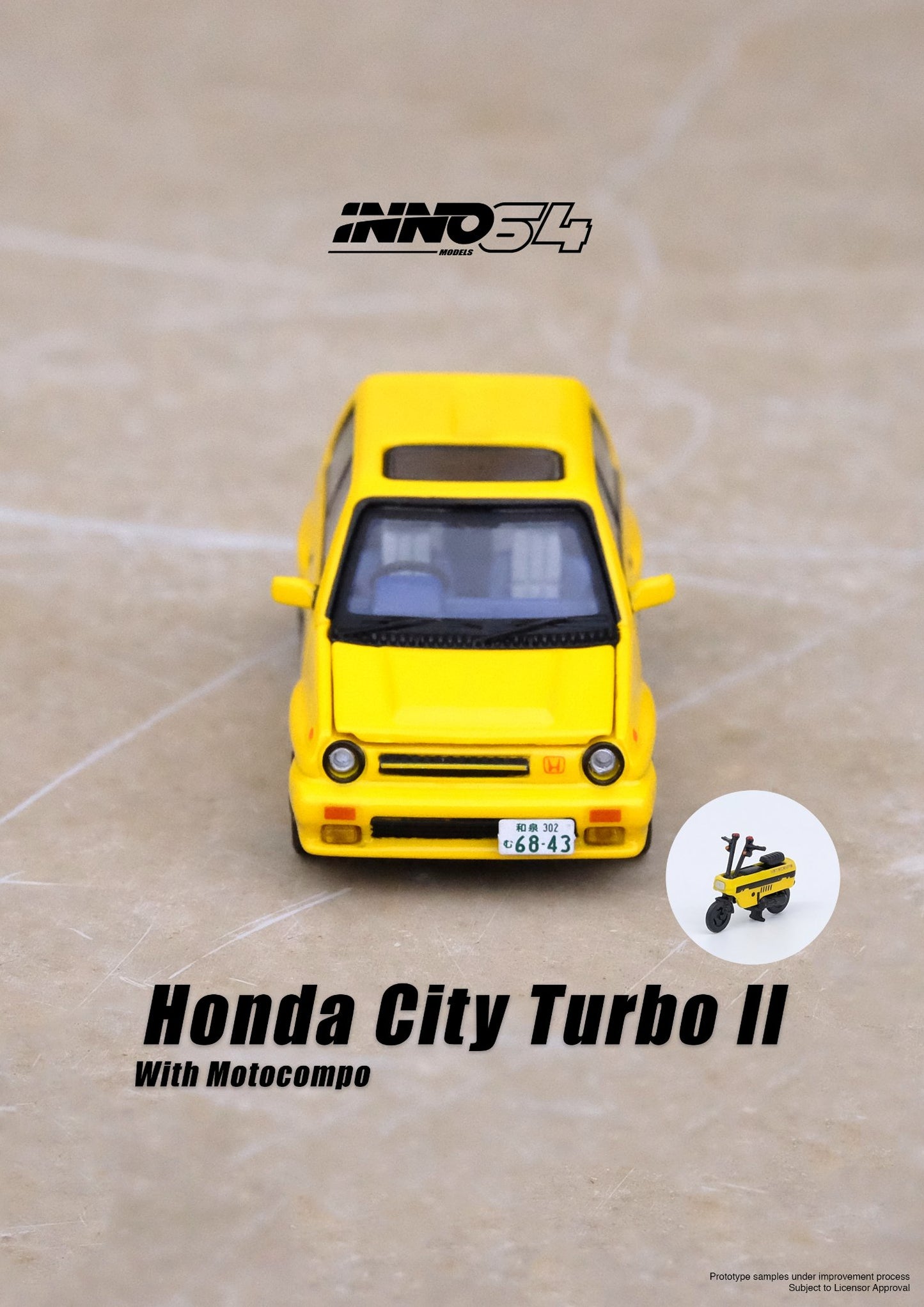 Inno Models Inno64 Honda City Turbo II Yellow with Motocompo