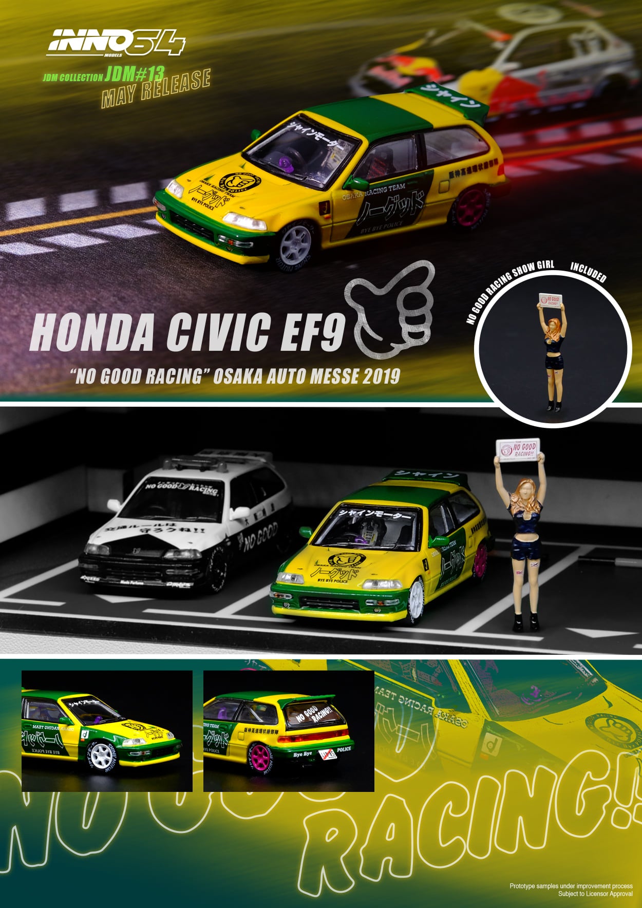 Inno Models Inno64 Honda Civic EF9 "No Good Racing" Osaka Auto Messe 2019 with Figure