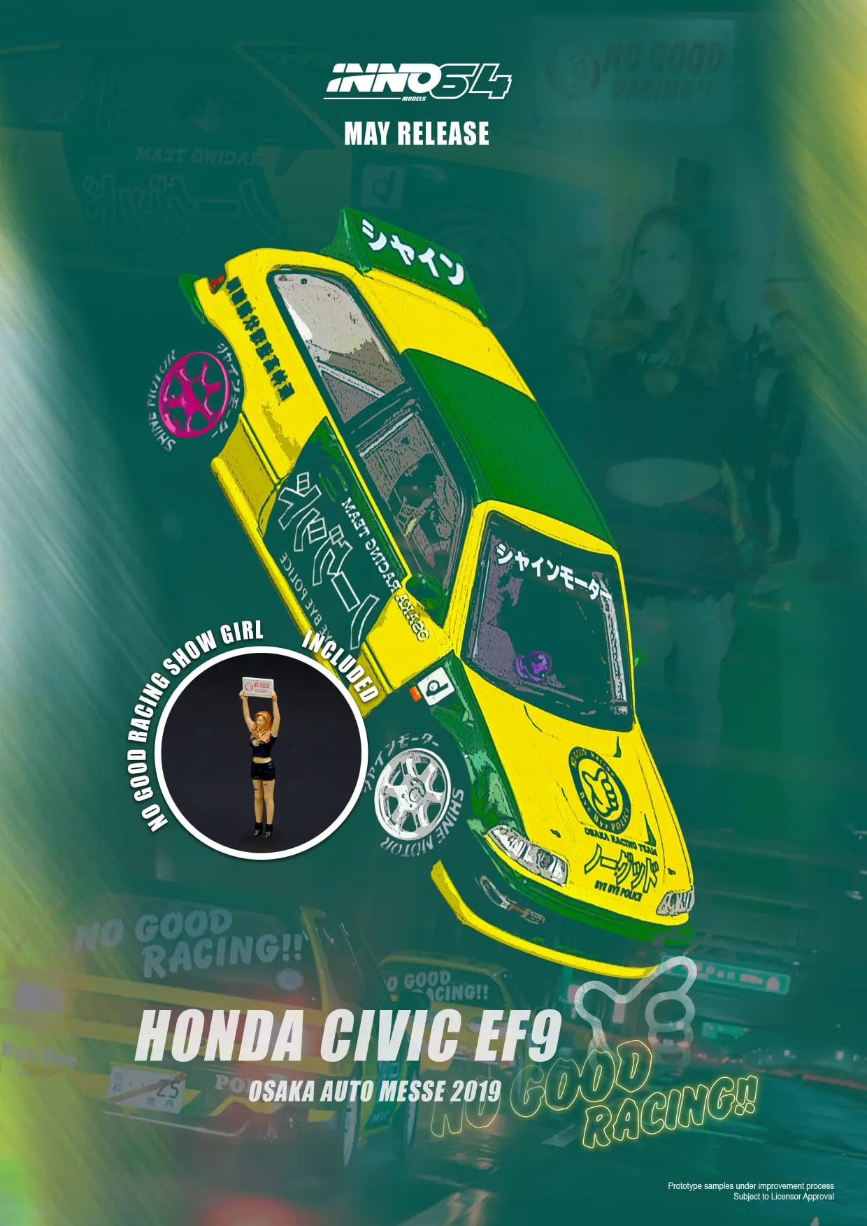 Inno Models Inno64 Honda Civic EF9 "No Good Racing" Osaka Auto Messe 2019 with Figure