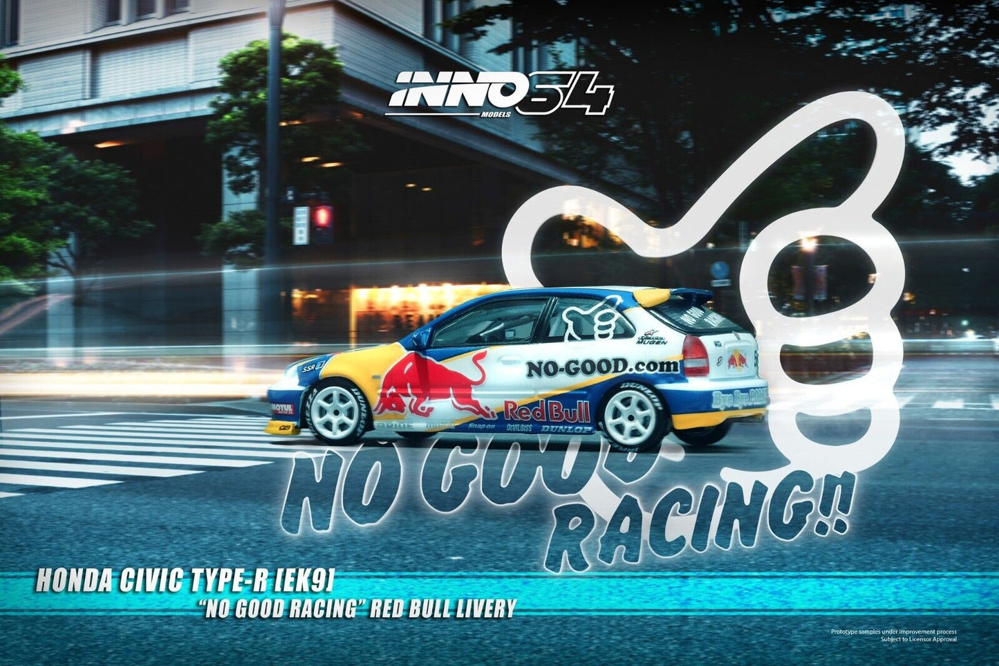 Inno Models Inno64 Honda Civic Type-R EK9 "NO GOOD RACING" Red Bull Livery