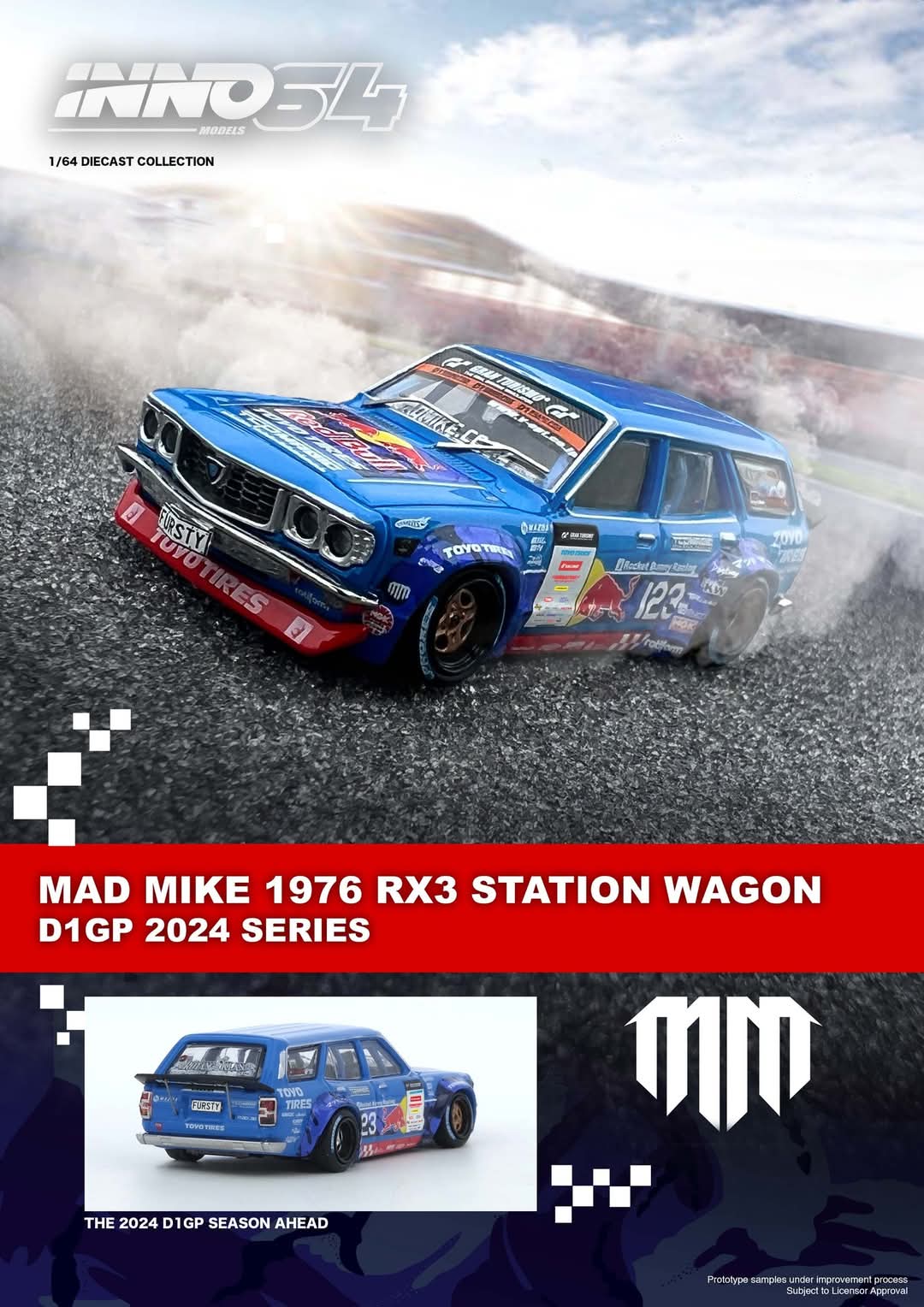 INNO Models INNO64 MAD MIKE 1976 Mazda RX3 Station Wagon D1GP 2024 Series