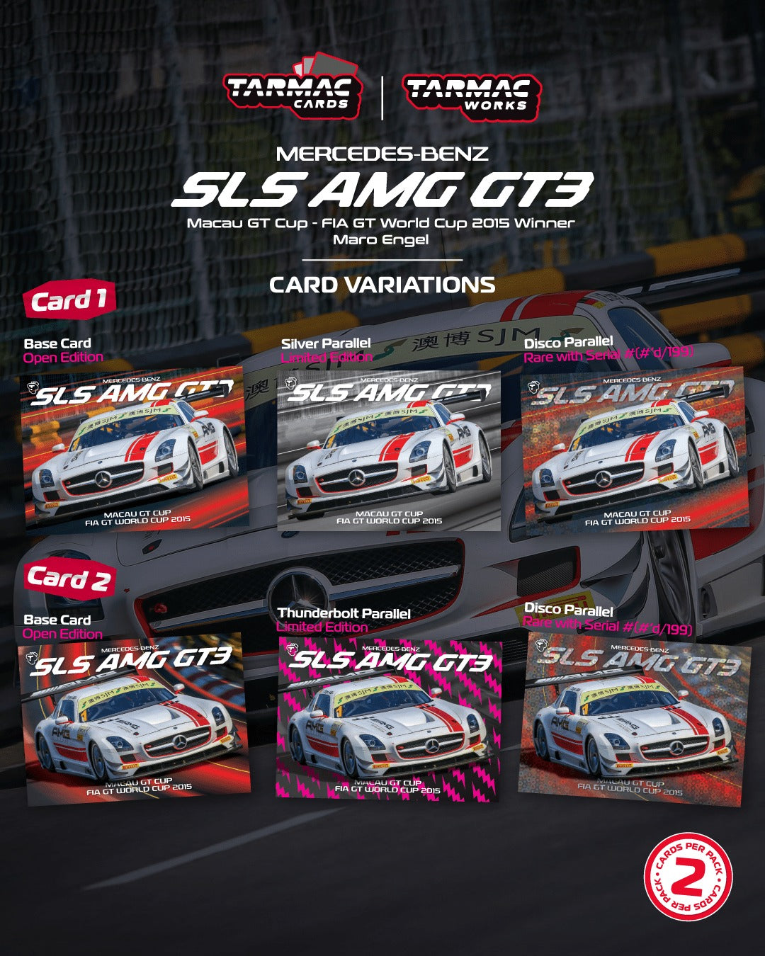 *Pre-Order* Tarmac Works Mercedes-Benz SLS AMG GT3 Macau GT Cup - FIA GT World Cup 2015 Winner Maro Engel - Model Car + Trading Cards Combo Set