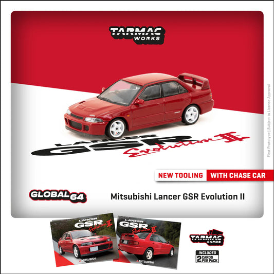 Tarmac Works Mitsubishi Lancer GSR Evolution II Red - Trading Cards + Model Car Combo Set