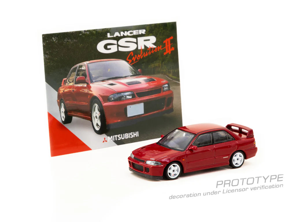 Tarmac Works Mitsubishi Lancer GSR Evolution II Red - Trading Cards + Model Car Combo Set