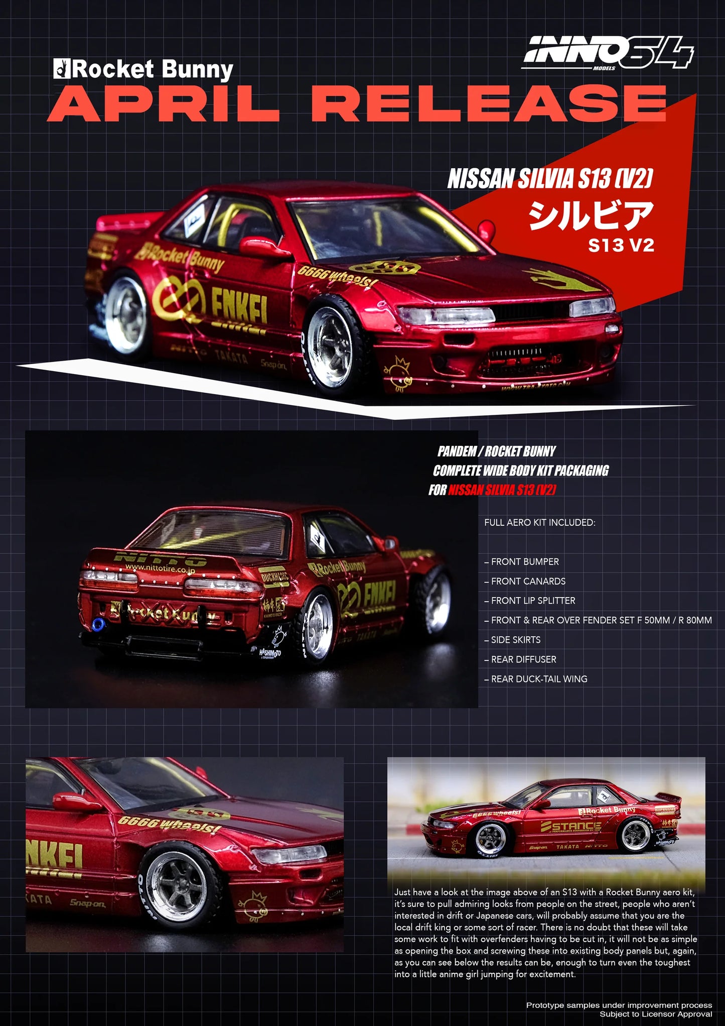 Inno Models Inno64 Nissan Silvia S13 (V2) Pandem / Rocket Bunny Red Metallic