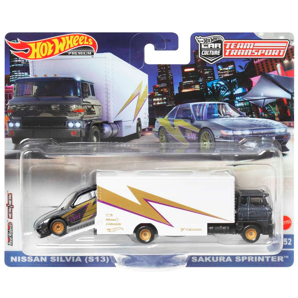 Hot Wheels Premium Car Culture Team Transport Set #52 - Nissan Silvia (S13) & Sakura Sprinter - Japanese Stock