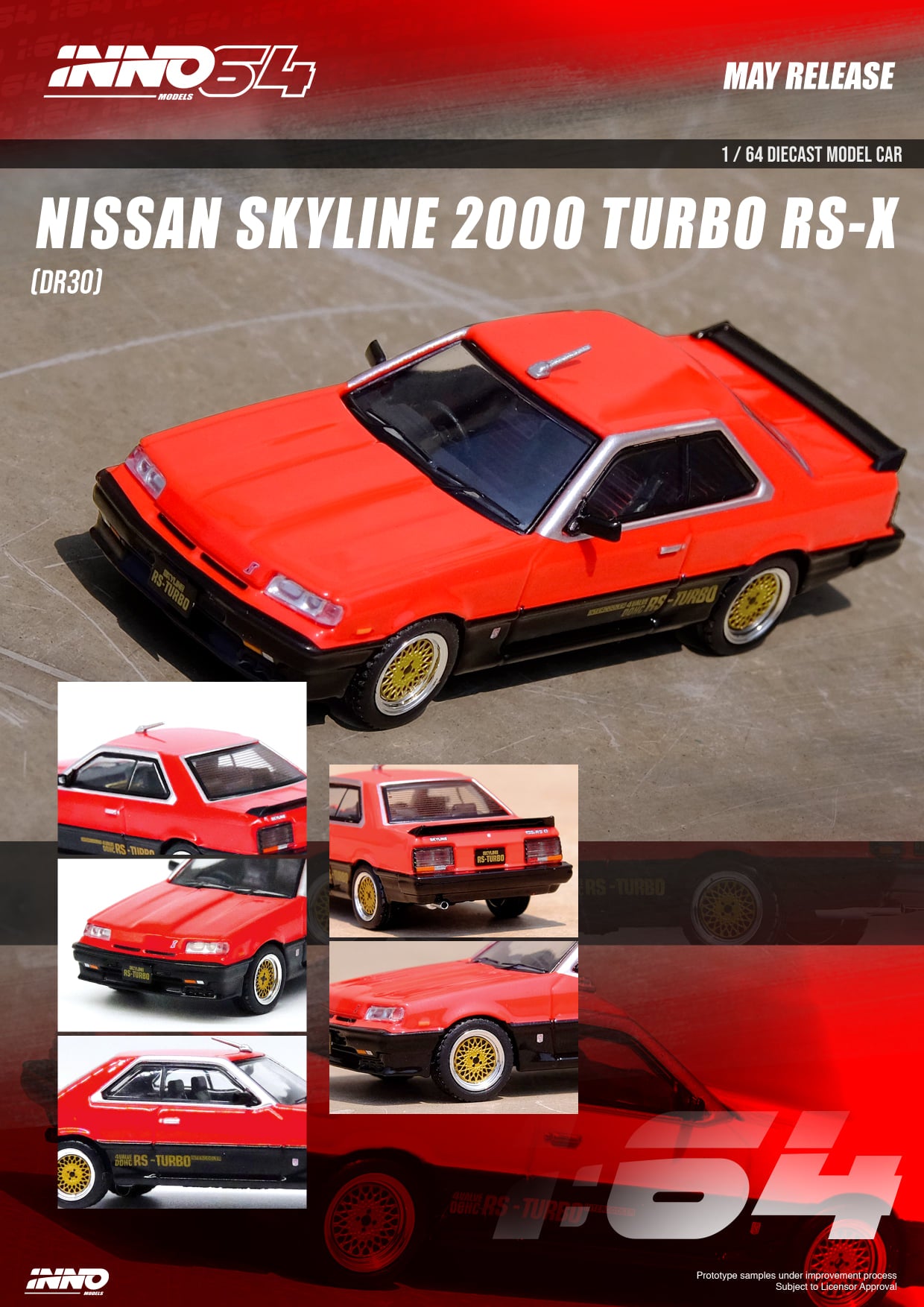 Inno Models Inno64 Nissan Skyline 2000 RS-X Turbo (DR30) Red/Black
