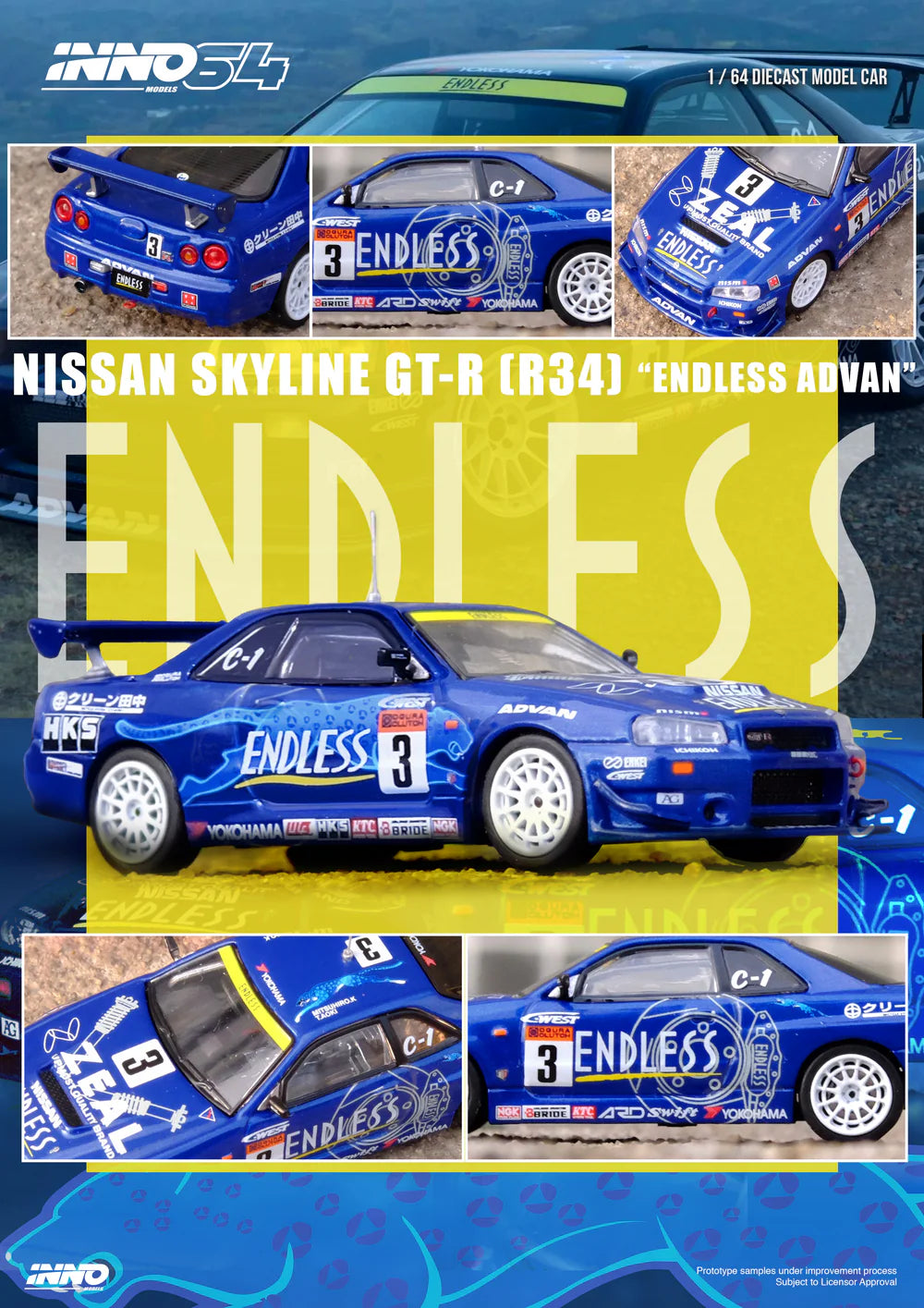INNO Models INNO64 Nissan Skyline GT-R (R34) #3 "ENDLESS ADVAN" Super Taikyu Series 2002 Winner